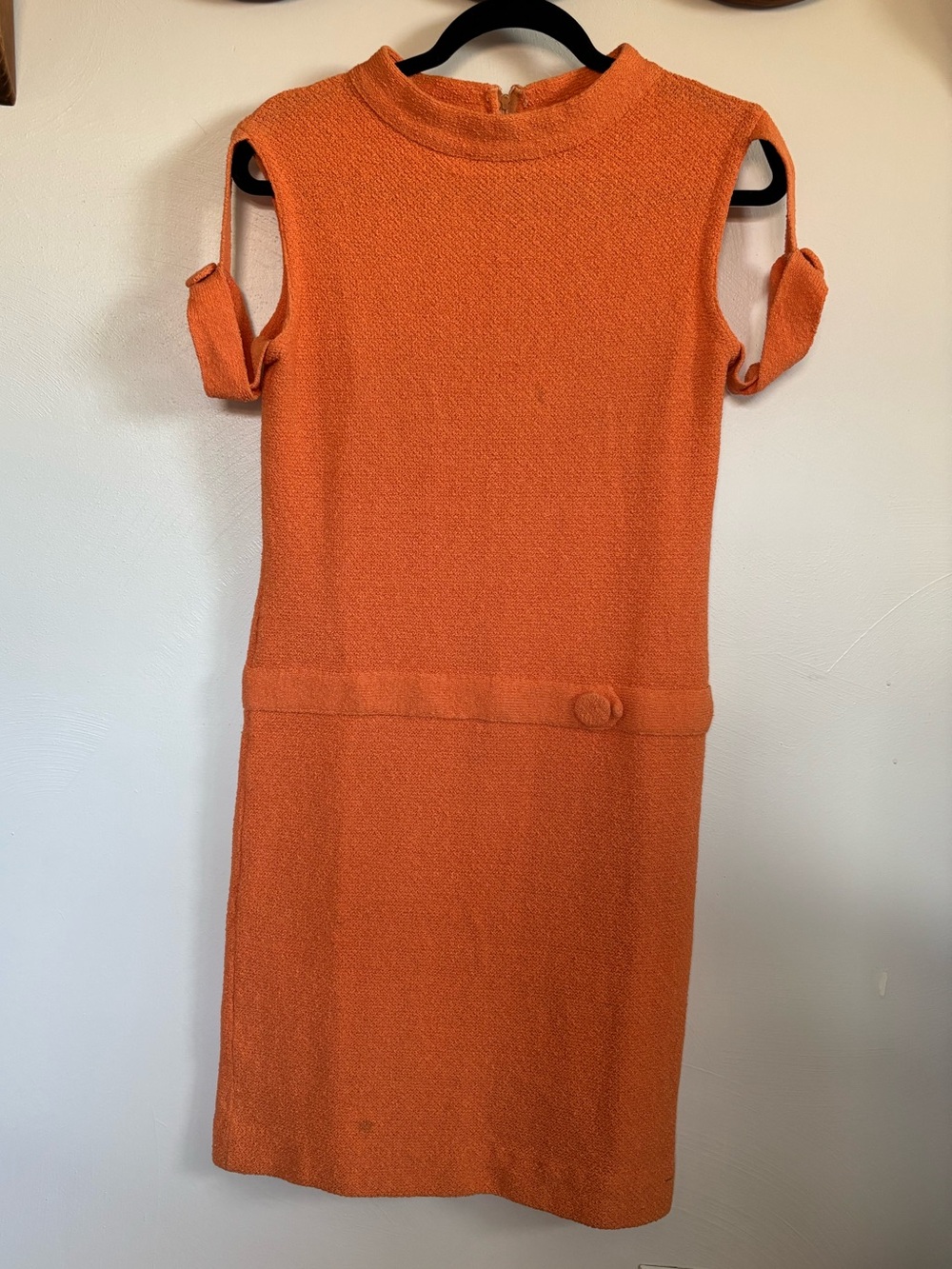 Vintage 1960s Mister Sig Orange Bouclé Mod Shift Dress Cutout Shoulders
